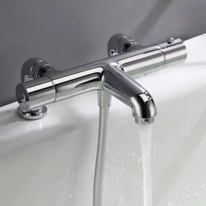 Nes Home Modern Thermostatic Bath Shower Mixer TAP Deck Pillar Chrome Taps Set