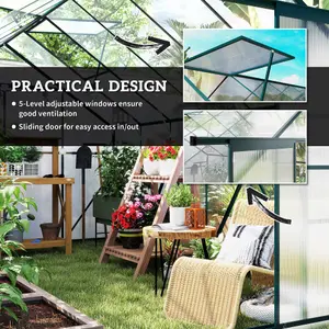 Outsunny 8x12ft Polycarbonate Walk-in Greenhouse Outdoor w/ Double Sliding Door