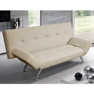 Venice Faux Leather Sofa Bed In Cream With Chrome Metal Legs