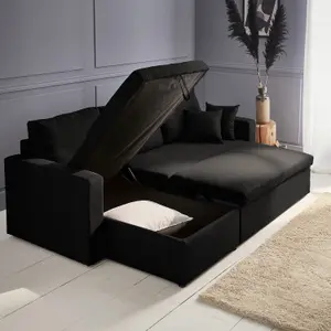 sweeek. 3-seater reversible corner sofa bed with storage Ida Black 219x84x68 cm