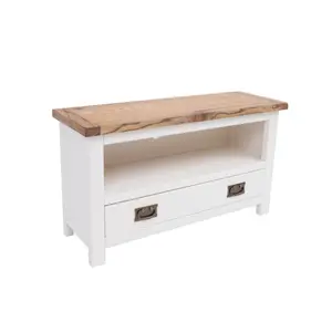 Lovere Off White 1 Drawer TV Cabinet Brass Drop Handle