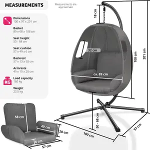 Hanging Egg Chair Anika - with frame and extra thick seat cushion - anthracite