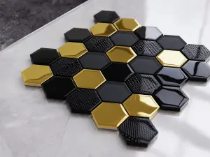 Hexagon glass mosaic on mesh for bathroom or kitchen 247mm x 255mm - Gold Lava