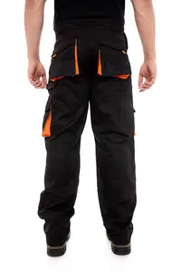 SSS Mens Work Trousers Cargo Knee Pad Pockets Workwear Pants, Black-Orange, 30in Waist-30in Leg-Small