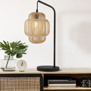 Lighting Collection Kilkeel Black Table Lamp With Bamboo Frame Shade