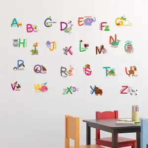 Walplus Nursery Room Wall Stickers Art Murals Decals - Fauna Animal Alphabet Kids Sticker PVC Multi