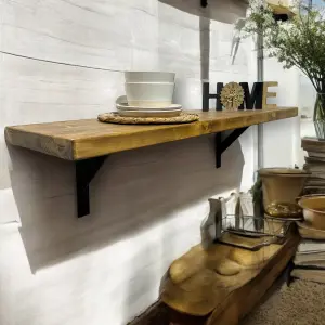 Rustic Breakfast Bar Wall Mounted Industrial 30cm Solid Wood BT01 (Rustic Pine, 70cm (0.7m)