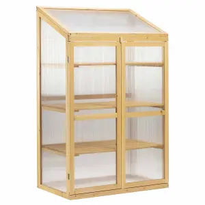 3 Tier Wooden Cold Frame Greenhouse, Outdoor Polycarbonate Storage for Plants & Vegetables, Height 130.5cm (Mini Greenhouse)