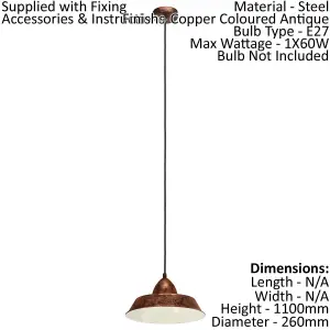 Hanging Ceiling Pendant Light Antique Copper Shade 1 x 60W E27 Bulb Lamp