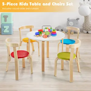 Costway 5-Piece Kids Table and Chair Set Children Wooden Activity Table 4 Curved Chairs