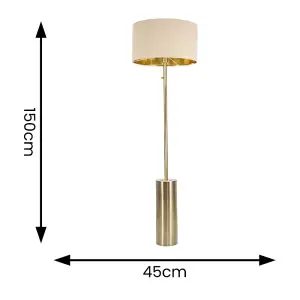 ValueLights Lexy Antique Brass Rotary Dimmer Switch Floor Lamp with Beige/Gold Shade