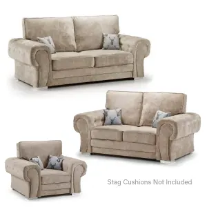 Milan Fabric 3 Piece Sofa Suite Mink Full Back Chesterfield Style