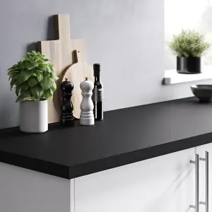 GoodHome 38mm Super matt Black Laminate Square edge Kitchen Breakfast bar, (L)2000mm