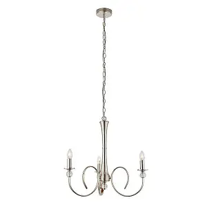 Luminosa Fabia 3 Light Multi Arm Lamp Pendant Polished Nickel Plate, Clear Crystal, E14