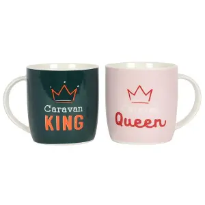 Something Different Caravan King And Queen Mug Set Dark Green/Light Pink (One Size)