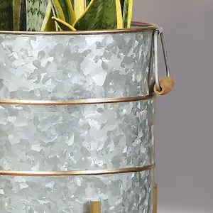 Gold Band Floor Standing Hallway Indoor Outdoor Garden Planter with Tray