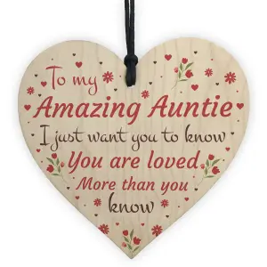 Red Ocean Amazing Auntie Gift Wooden Heart Christmas Birthday Gift For Auntie Love Sign