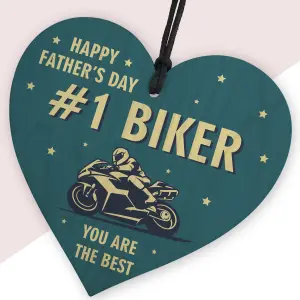 Red Ocean Fathers Day Gift For Biker Motorbike Gift For Dad Grandad Wood Heart Sign Gift For Him