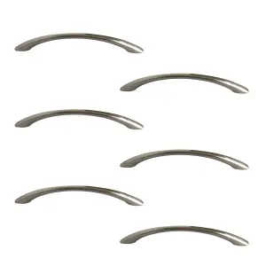 Satin Nickel effect Furniture Bow Handle (L)12.8cm (D)49mm, Pack of 6