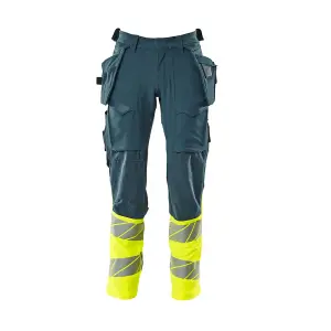 Mascot Accelerate Safe Trousers with Holster Pockets - Dark Petroleum/Hi-Vis Yellow   (29.5) (Leg Length - Regular)