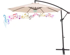 3m Cream Outdoor Cantilever Banana Garden Parasol with Bluetooth Speaker and LED Lights