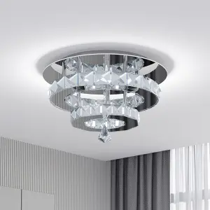 Modern 30cm Double Tiers Round Crystal LED Cool White Ceiling Light Fixure