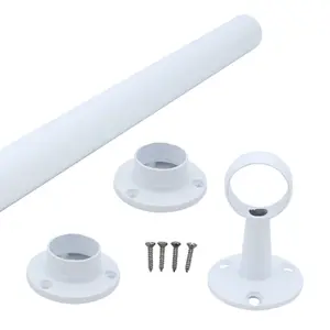 EAI - Wardrobe Rail Kit - 25mm Tube - 2500mm Rail with 2x End Sockets & 1x Centre Brackets - White