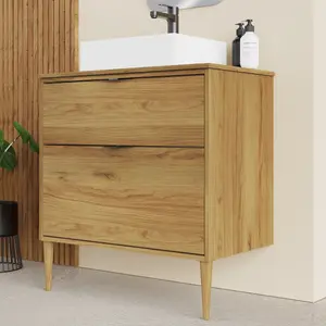 Banyetti Noir Krafter 800mm Caramel Oak Wall Hung Vanity Unit