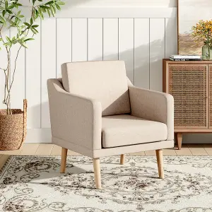 Beige Linen Upholstered Home Office Armchair Recliner Chair Sofa Chair with Wood Legs