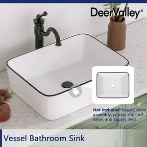 DeerValley 370mm White Ceramic Rectangular Countertop Basin Bathroom Sink