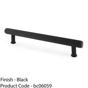 Reeded T Bar Pull Handle - Matt Black 160mm Centres SOLID BRASS Drawer Lined