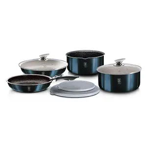 BERLINGER HAUS Aquamarine 9Pcs Space Saving Cookware Set Pots Pans Induction Lids Handle