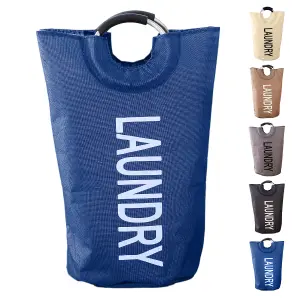 40L Navy Collapsible Laundry Hamper with Padded Handles Foldable Laundry Basket