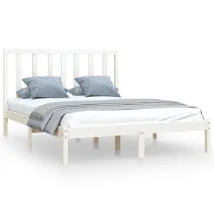 Berkfield Bed Frame White Solid Wood Pine 120x190 cm 4FT Small Double