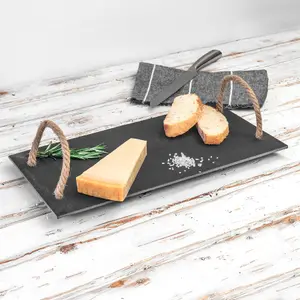 Argon Tableware - Slate Serving Tray with Rope Handles - 40 x 20cm