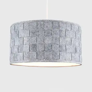 ValueLights Monza Modern Grey Felt Weave Design Cylinder Ceiling Pendant Drum Light Shade