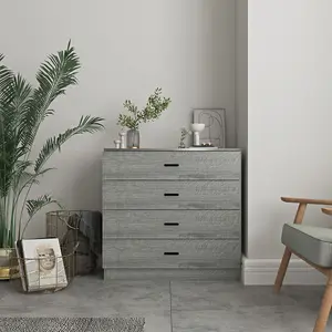 URBNLIVING Height 73cm 4 Drawer Wooden Bedroom Chest Cabinet Modern Ash Grey Carcass and Ash Grey Drawers Wide Storage Cupboard Cl