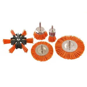 5pc Nylon Abrasive Filament Brush Drill Spindle 6mm Shank De Burring Rust