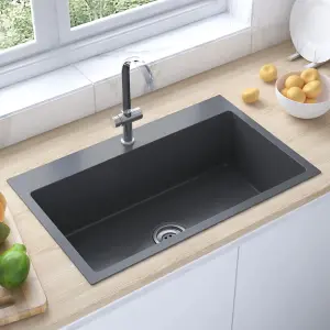 Berkfield Handmade Kitchen Sink Black Stainless Steel