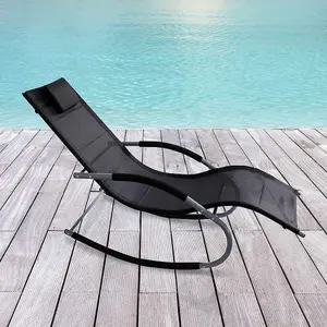 Lugano Textilene Rocking Sun Lounger with Pillow - Black