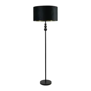 ValueLights Marissa Black Stacked Ball Floor Lamp with Black Velvet with Gold Inner Lamp Shade and LED Bulb