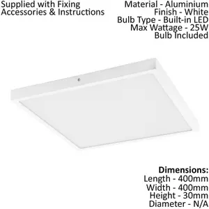 2 PACK Wall / Ceiling Light White 400mm Square Surface Mounted 25W LED 4000K