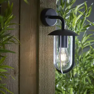 Textured Black Outdoor Wall Light - Clear Shade - Classic Exterior Light Fitting