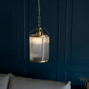 Luminosa Lambeth Ribbed Glass Single Ceiling Pendant Antique Brass