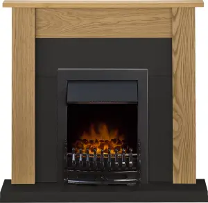 Adam Southwold Fireplace Suite in Oak and Black with Blenheim Electric Fire in Black, 43 Inches