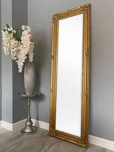 Antique Gold Tall Ornate Dressing Wall Mirror with Bevelled Glass