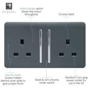 Trendiswitch Warm Grey 2 Gang 13 Amp Switched Socket