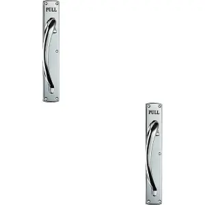 2x Curved Left Handed Door Pull Handle Engraved with 'Pull' Polished Chrome