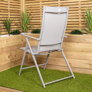 Set of 2 Outdoor Garden Patio Multi Position Reclining Folding Chair in Grey