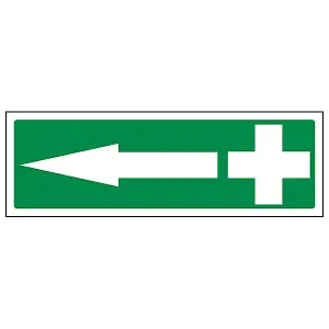 First Aid Arrow Left Evacuation Sign - Rigid Plastic - 450x150mm (x3)